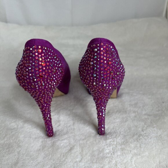 Brian Atwood Purple Suede Peep-Toe Platform Heels Rhinestone Stiletto Size 8 - Picture 6 of 8